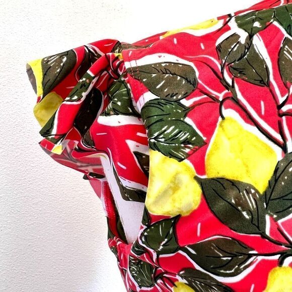 Beach Betty by Miracle Brands Slimming Tie Front Bikini Top Fruit Print Coral Ye - Picture 4 of 10